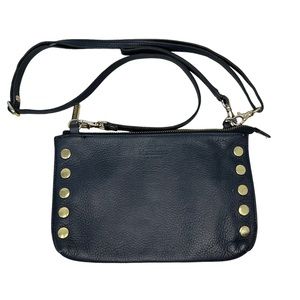 Hammitt Getty Stud Pebbled Leather Crossbody Bag Black w Gold Hardware Logo